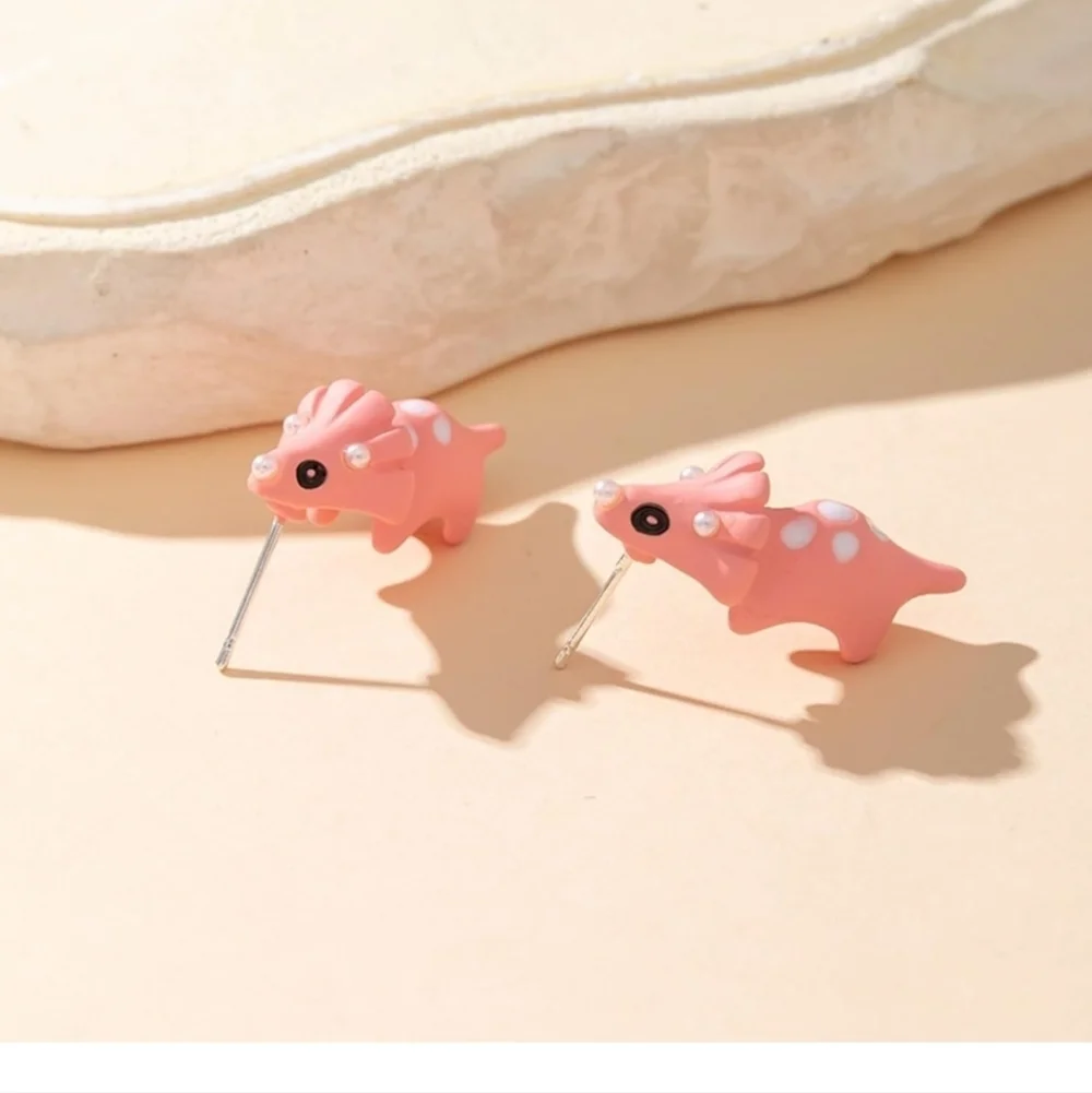 Cute Pink Dinosaur Earrings
